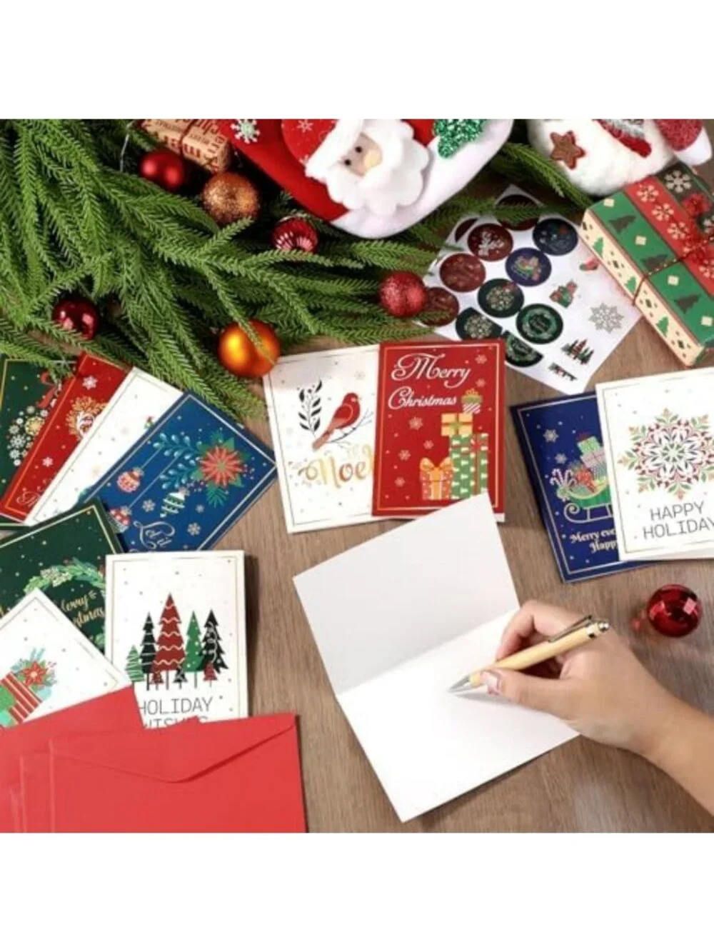 240 Christmas Cards with Envelopes & Stickers - Festive Gold Foil, 12 Designs